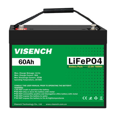 VISENCH BMS Système de stockage d'énergie à cycle profond 12V 60Ah LiFePO4 Batterie rechargeable au lithium fer phosphate