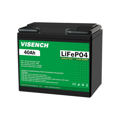 Visench Prismatique 12V 12.8V 40Ah Cycles profonds Système de stockage d'énergie solaire rechargeable Li-ion Lifepo4